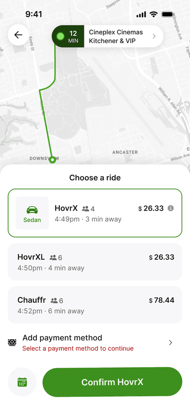 HOVR Vehicle Selection